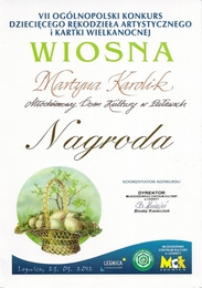 Nagroda - VII Oglnopolski Konkurs Dzicicego Rkodziea Artystycznego i Kartki Wielkanocnej